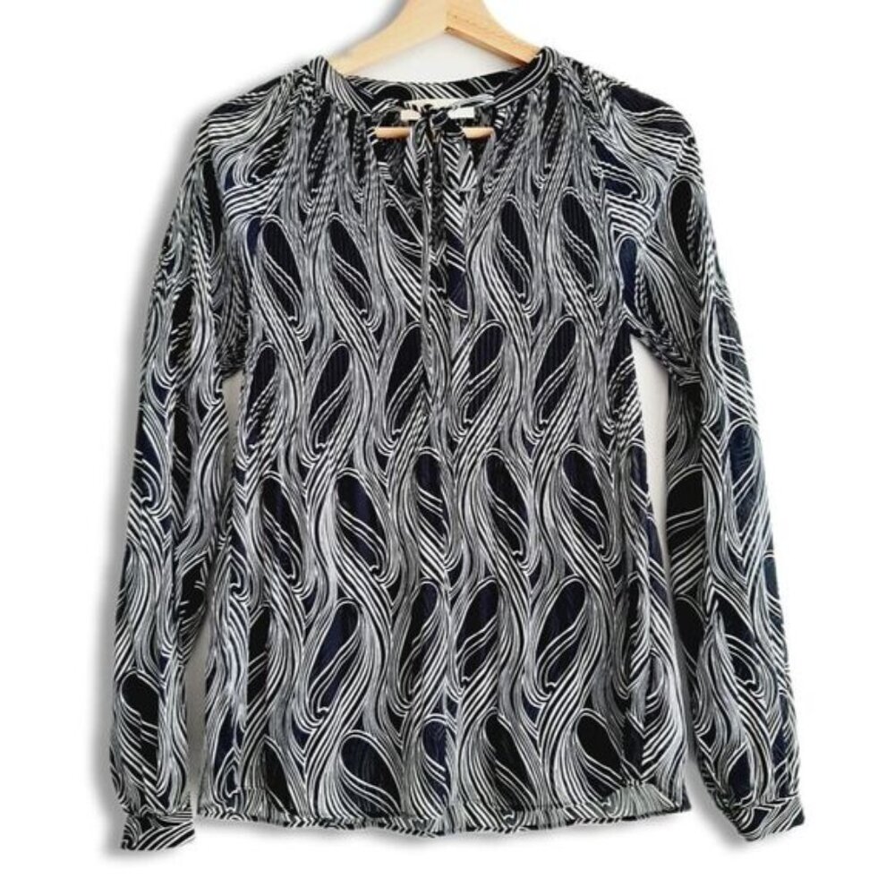 MICHAEL KORS Semi-Sheer Lightweight V-Neck Blouse Top B&W Sz XXS Flawed